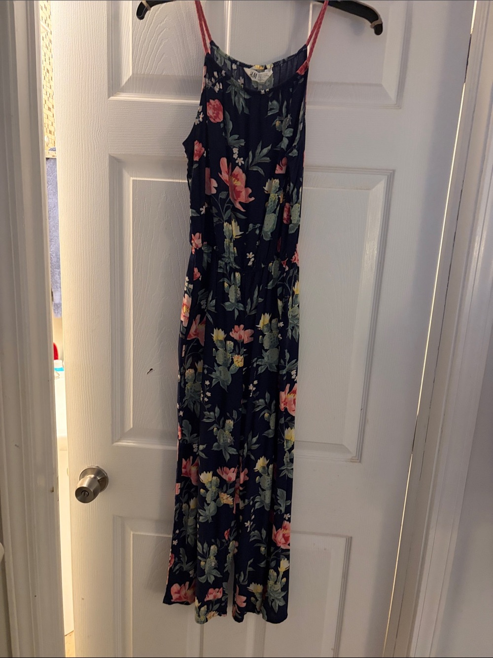 H&M Navy Floral Maxi Dress with Pink Straps